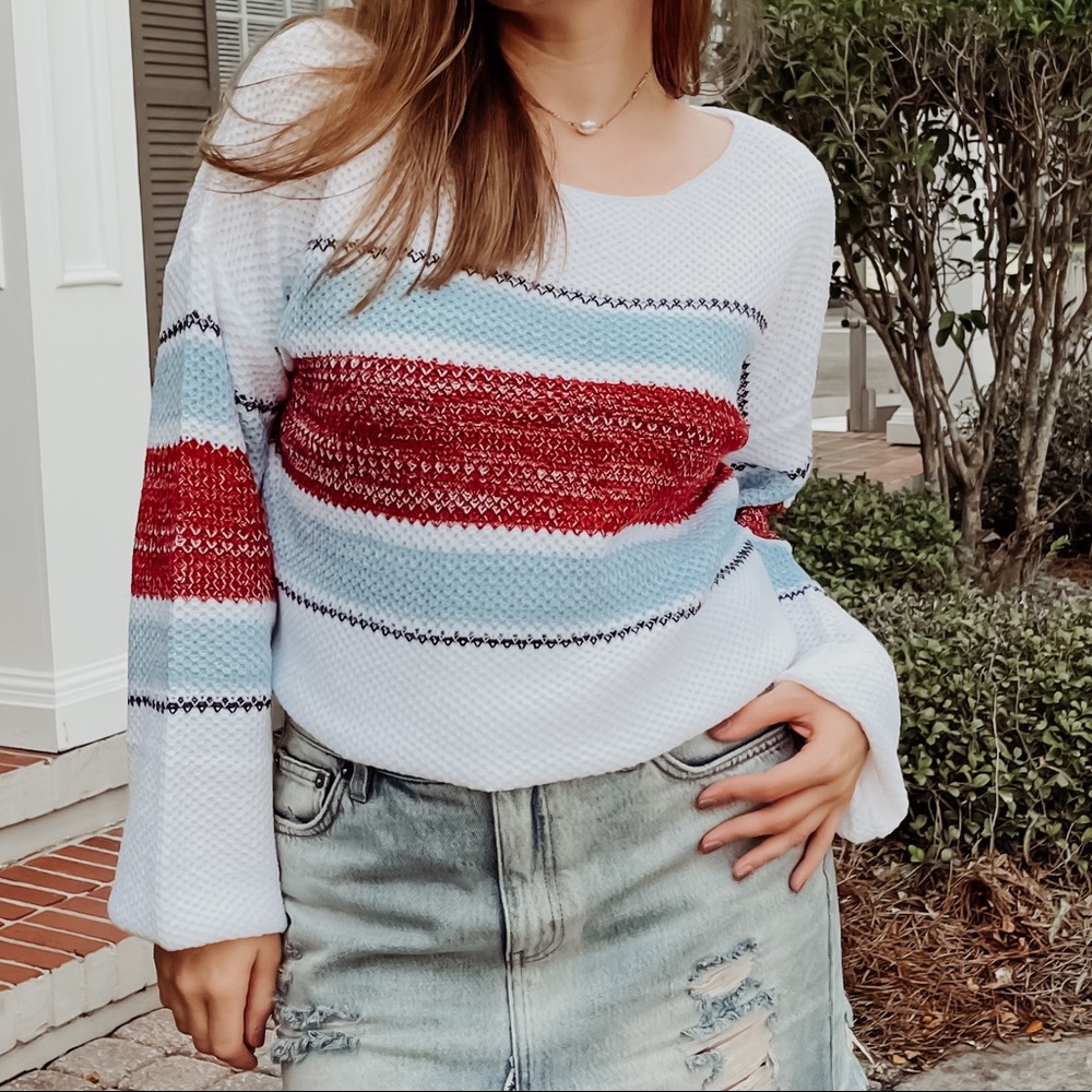 balloon hem sleeve white colorblock sweater nwt